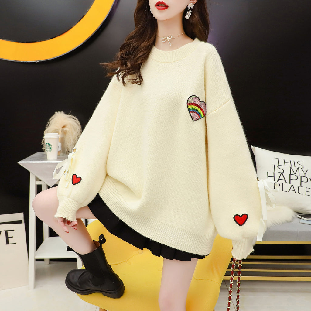 Sweet lazy embroidery love loose sweater