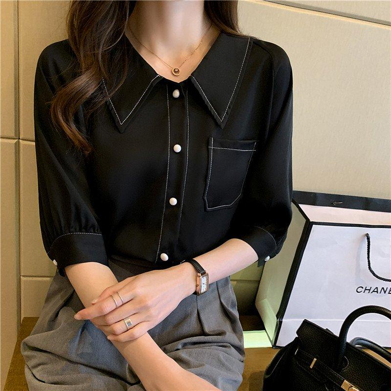 Black Paneled Shift Polyester Fibre Casual Shirts & Tops