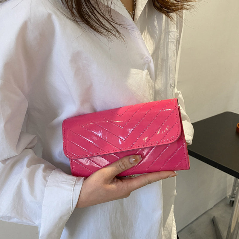 Solid Color Simple Patent Leather Large Capacity Square Clutch
