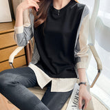 Striped Patchwork Round Neck Loose Shirt