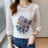 White Casual Crew Neck Shift Floral Shirts & Tops