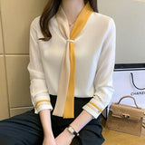 Work Long Sleeve V Neck Paneled Shirts & Tops
