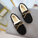 Cute bowknot soft sole comfortable plus velvet thick flat-bottomed cotton shoes