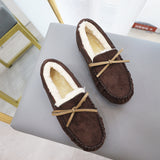 Cute bowknot soft sole comfortable plus velvet thick flat-bottomed cotton shoes