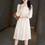 Solid Color Pleated Bowknot Casual Dress
