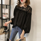 Lace stitching loose long-sleeved top