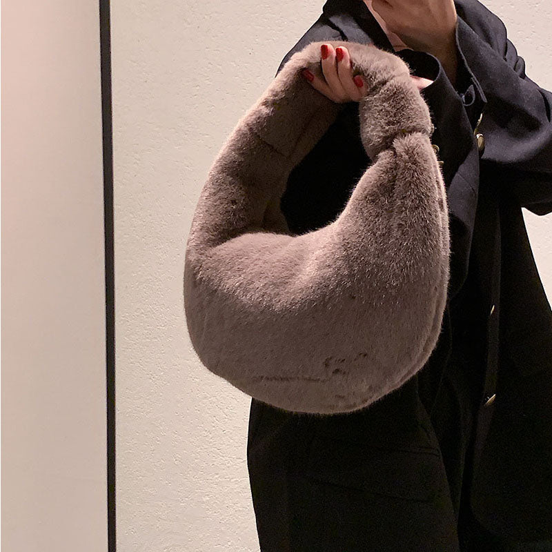 Fluffy Solid Color Handbag