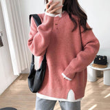 Casual all-match fake two-piece contrast sweater