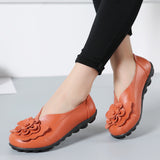Two-Layer Cowhide Flower Flat Shoes