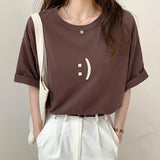 Embroidered Round Neck Loose T-Shirt