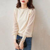 Paneled Lace Long Sleeve Solid Shirts & Tops
