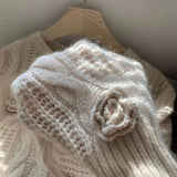 Solid Crochet Rose Knitted Sweater