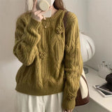 Solid Crochet Rose Knitted Sweater