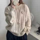 Solid Crochet Rose Knitted Sweater