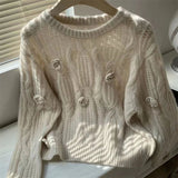 Solid Crochet Rose Knitted Sweater