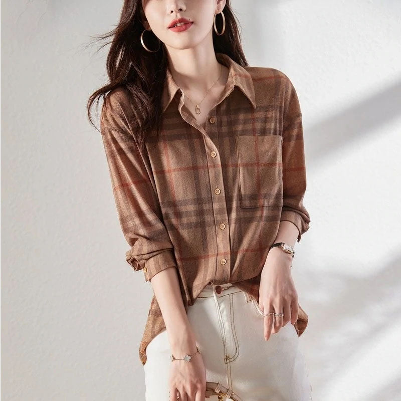 Plaid Collared Buckle Casual Shirt