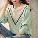 Hollow Lace Stitching Contrast Color Sweatshirt