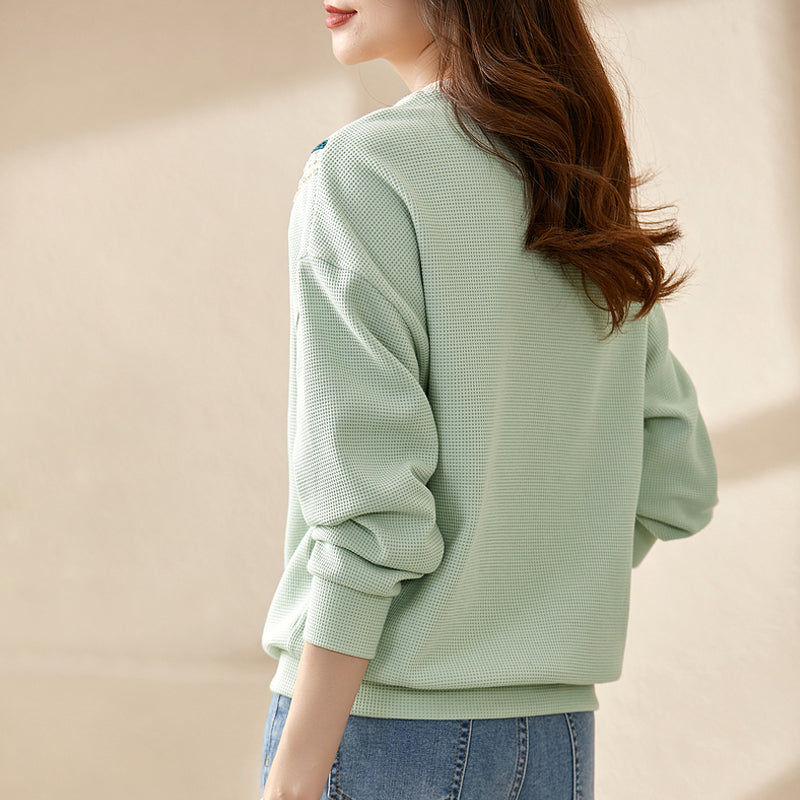 Hollow Lace Stitching Contrast Color Sweatshirt