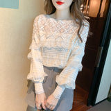 Solid Colour Round Neck Lace Top