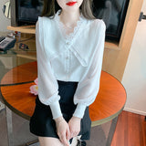 Elegant Lace Chiffon Patchwork Shirt