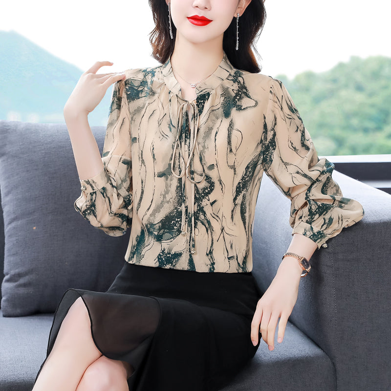Printed Bow Tie Blouse