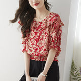 Floral Short-Sleeved Chiffon Shirt