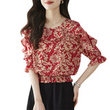 Floral Short-Sleeved Chiffon Shirt