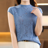 Lace Crocheted Hollow-out Half-Sleeved Thin Top