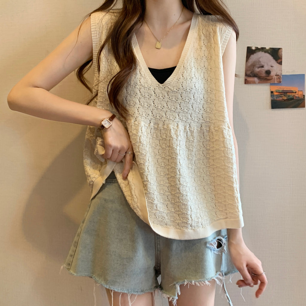 Thin Pleated Hollow Vest Top