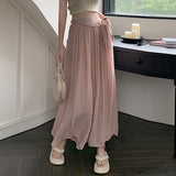 High Waist Lace-up Draped Casual Pants Skirt