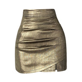 Metallic High Waist Slit Skirt