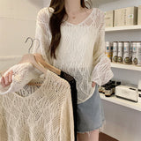 Hollow-out Thin Long-Sleeved Knitted Top