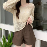 Hollow-out Thin Long-Sleeved Knitted Top