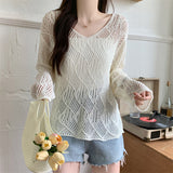 Hollow-out Thin Long-Sleeved Knitted Top