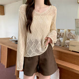 Hollow-out Thin Long-Sleeved Knitted Top