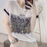 Lace Printed Short-Sleeved T-shirt