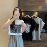 Cotton Lace Short-Sleeved T-shirt