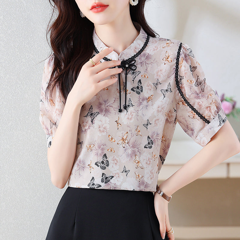 Chinese-Style Printed Short-Sleeved Top