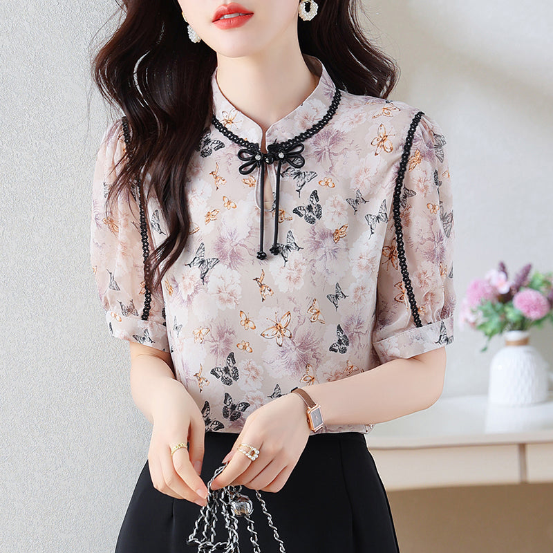 Chinese-Style Printed Short-Sleeved Top