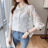 Lace Sun Protective Closing White Shirt (without Suspenders)