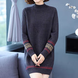 Jacquard Half Turtleneck Wool Sweater Dress