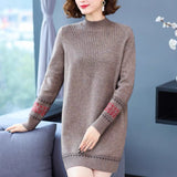 Jacquard Half Turtleneck Wool Sweater Dress