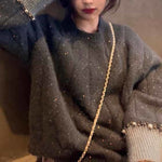 Beaded Pearl Round Neck Sweater