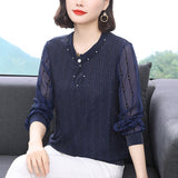 Comfortable Line Lace Rhinestone Long-Sleeved Tops
