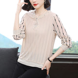 Comfortable Line Lace Rhinestone Long-Sleeved Tops