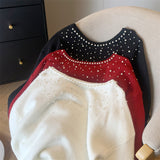 Temperament Starry Pearl Round Neck Sweater