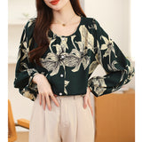 Floral Print Lantern Sleeve Chiffon Shirt