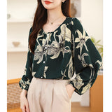 Floral Print Lantern Sleeve Chiffon Shirt