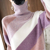 Twill Contrast Color Turtleneck Knitting Sweater