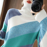 Twill Contrast Color Turtleneck Knitting Sweater